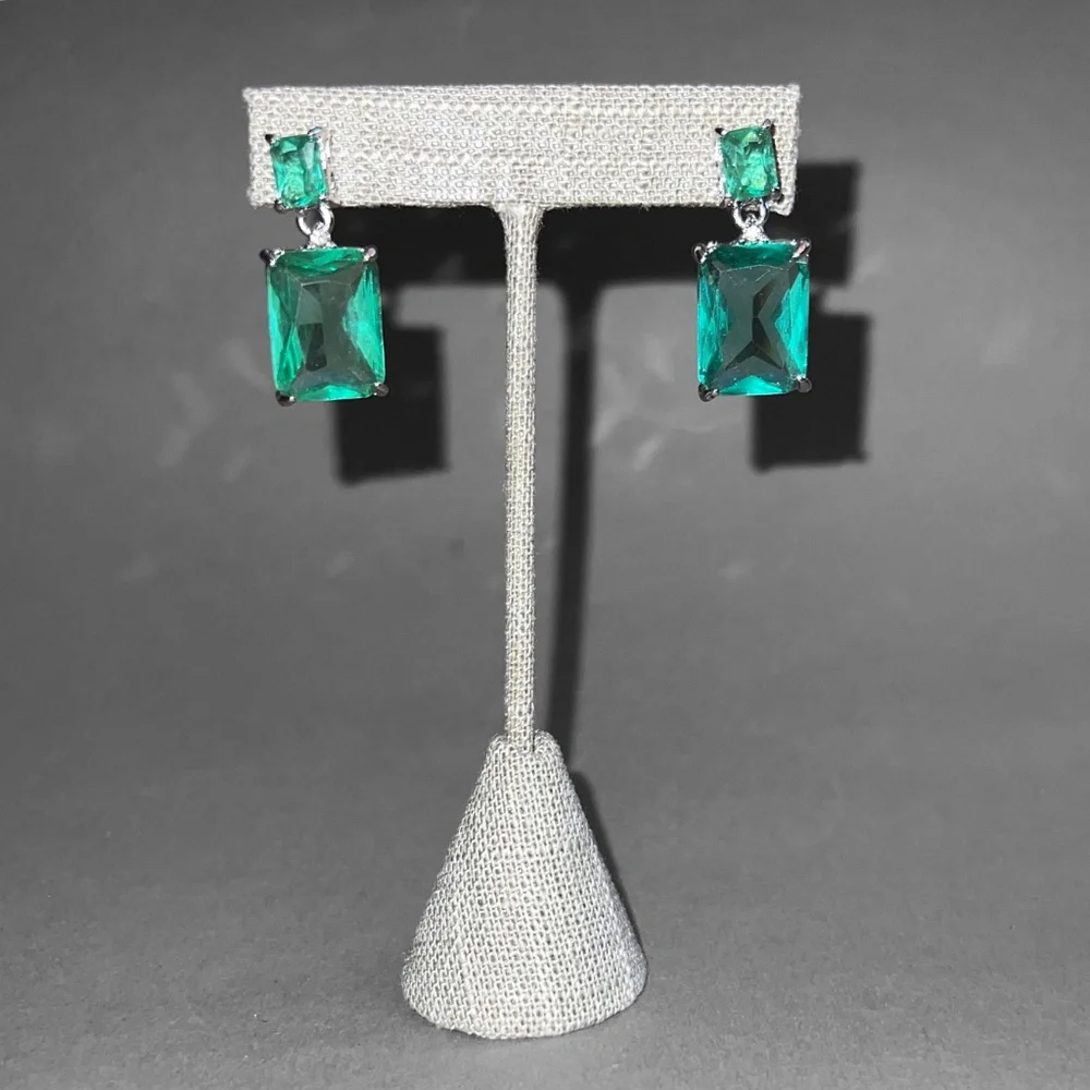 Double Emerald Cut Dangle Earrings - Picture 3 of 5